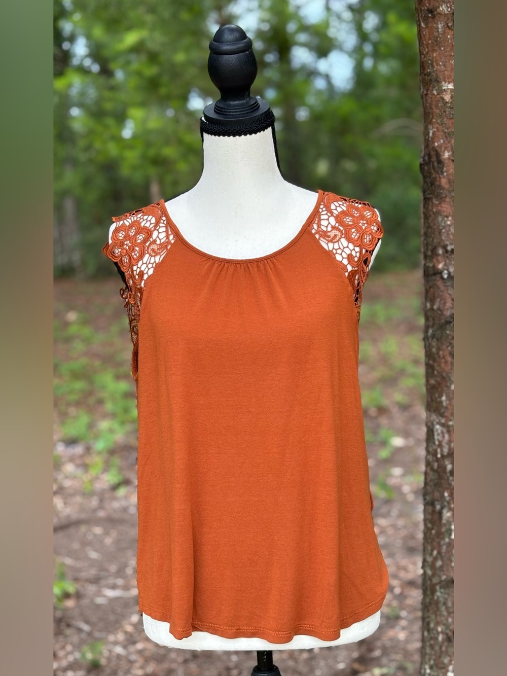 H&M Rust Orange Crochet-Shoulder Tank Top
